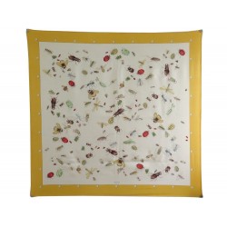 FOULARD HERMES LES INSECTES 1ERE EDITION 1958 SOIE JAUNE + BOITE SILK SCARF 370€