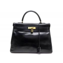 SAC A MAIN HERMES KELLY 35 EN CUIR BOX NOIR SOUPLE BLACK LEATHER HAND BAG PURSE