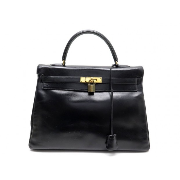 SAC A MAIN HERMES KELLY 35 EN CUIR BOX NOIR SOUPLE BLACK LEATHER HAND BAG PURSE