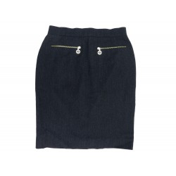 JUPE CHANEL AVEC POCHE ZIPPEES LOGO CC T 40 M EN LAINE NOIR WOOL SKIRT 1000€