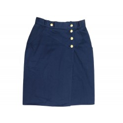 JUPE CHANEL FENDUE BOUTONS LOGO CC 38 M COTON BLEU MARINE BLUE NAVY SKIRT 1000€