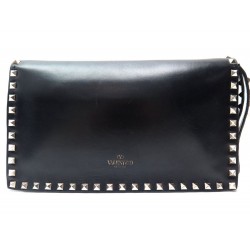 SAC A MAIN VALENTINO POCHETTE ROCKSTUD CUIR NOIR 