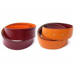 NEUF LIEN REVERSIBLE CEINTURE HERMES T70 CUIR BOX ROUGE & TOGO ORANGE BELT 355€