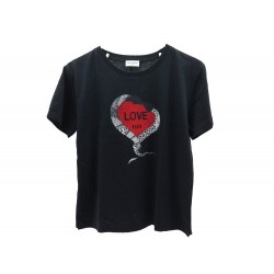 NEUF T SHIRT SAINT LAURENT LOVE 1974 497236 36 S EN COTON NOIR BLACK TOP 260€