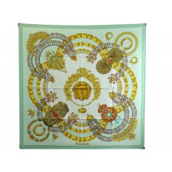 NEUF FOULARD HERMES KOSMIMA PAR JULIA ABADIE EN SOIE VERT GREEN SILK SCARF 370€