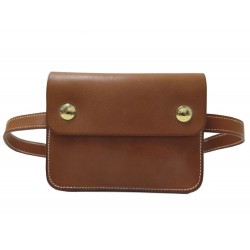 SAC POCHETTE HERMES BANANE CUIR MARRON