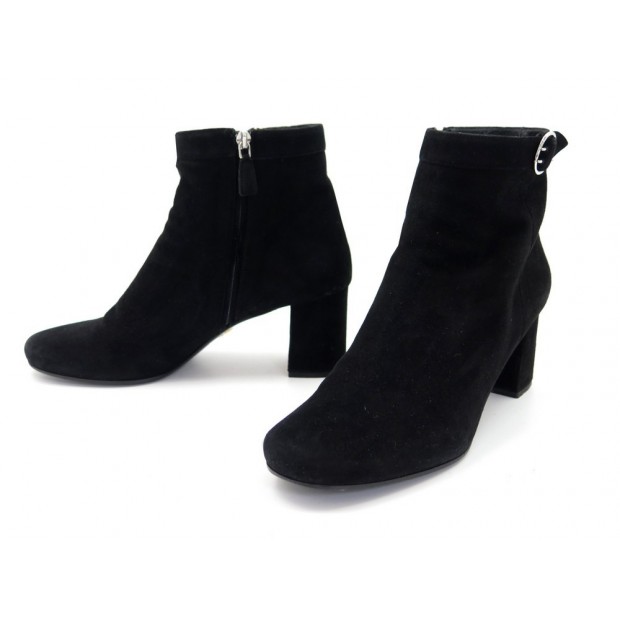 CHAUSSURES PRADA BOTTINES A TALONS VEAU VELOURS NOIR BLACK SUEDE LOW BOOTS 790