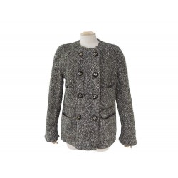 VINTAGE TAILLEUR VESTE CHANEL BOUTIQUE TAILLE 40 EN TWEED KAKI WOOL JACKET 4200