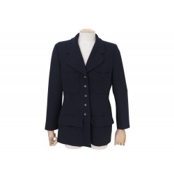 VINTAGE VESTE CHANEL BOUTIQUE TAILLE 40 M EN LAINE BLEU MARINE WOOL JACKET 4200