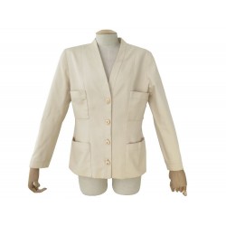 VINTAGE VESTE CHANEL TAILLEUR TAILLE 42 L COTON CREME COTTON CREAM JACKET 4200