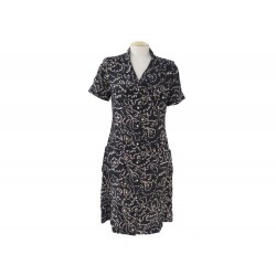 VINTAGE ROBE CHANEL P01668 T 40 M EN SOIE NOIR MOTIFS CAMELIAS COCO DRESS 4730€