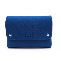 POCHETTE A MAIN HERMES EVELYNE 14.5CM ETUI FEUTRINE BLEU BLUE BAIZE CLUTCH CASE