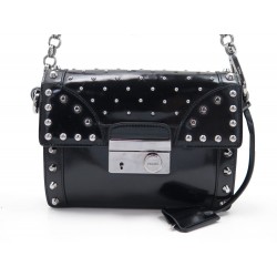 SAC A MAIN PRADA BT0727 CUIR VERNI NOIR A CLOUS BLACK PATENT LEATHER PURSE 1420