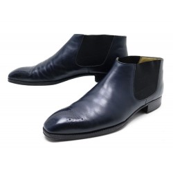 CHAUSSURES AUBERCY 10 44 BOTTINES SUR MESURE CUIR BOUT FLEURI BLUE SHOES 1350€