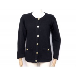 VINTAGE GILET CHANEL TAILLE 44 L EN CACHEMIRE NOIR BOUTON TREFLE CARDIGAN 3900