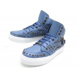 NEUF CHAUSSURES JIMMY CHOO RUBEN 43 BASKETS CUIR BLEU SNEAKERS SHOES NEW 995€