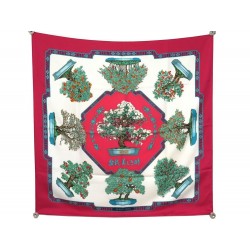 FOULARD HERMES BONSAI PAR CATHERINE BASCHET SOIE BORDEAUX +BOITE SILK SCARF 370€