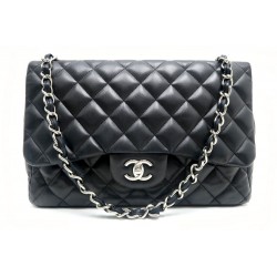  SAC A MAIN CHANEL 2.55 TIMELESS JUMBO CUIR AGNEAU NOIR ACIER 