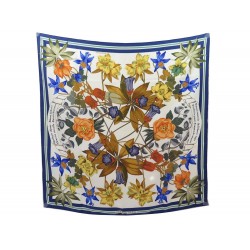 FOULARD HERMES FLEURS D HELLADE NIKI GOULANDRIS CARRE 90 SOIE BLEUE SCARF 370