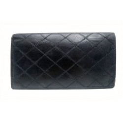 PORTEFEUILLE PORTE CARTES CHEQUIER CHANEL EN CUIR NOIR DAMASSE WALLET 730€