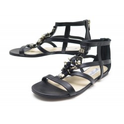 CHAUSSURES JIMMY CHOO SANDALES TAILLE 38 CUIR & PIERRES NOIRES BLACK SHOES 575