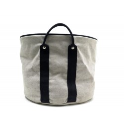 SAC DE PLAGE HERMES 45 CM L CABAS ROND EN TOILE GRIS ET NOIR BEACH BAG 2200€