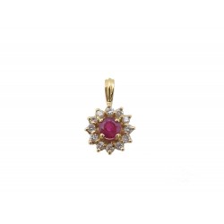 PENDENTIF OR JAUNE 18CT DIAMANTS ET RUBIS 10.7MM GOLDEN PENDANT DIAMONDS RUBY