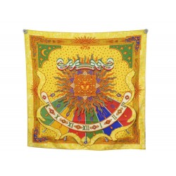 FOULARD HERMES CARPE DIEM JOACHIM METZ CARRE EN SOIE JAUNE SILK SCARF 370€