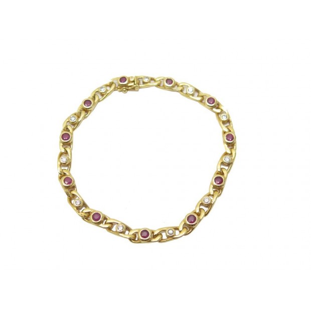 BRACELET EN OR JAUNE 18K 13.4 GR DIAMANTS 0.11CT RUBIS 0.88CT GOLD DIAMONDS RUBY