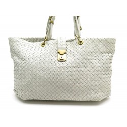 SAC A MAIN BOTTEGA VENETA CABAS 42 CM EN CUIR TRESSE BLANC WHITE HANDBAG 2640