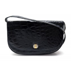 VINTAGE SAC A MAIN CHRISTIAN DIOR BANDOULIERE EN CUIR CROCODILE NOIR BLACK PURSE