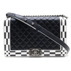 SAC A MAIN CHANEL BOY EN CUIR NOIR CONTOUR DAMIER EDITION LIMITE 2014 HANDBAG