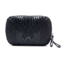 NEUF POCHETTE A MAIN JEAN PAUL GAULTIER MINAUDIERE CUIR & PERLES NOIRES 1350