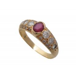 BAGUE EN OR JAUNE 18CT DIAMANTS ET RUBIS TAILLE 60 GOLDEN RING DIAMONDS RED RUBY