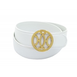 VINTAGE CEINTURE HERMES T72 CUIR BLANC BOUCLE RONDE METAL DORE WHITE BELT 635