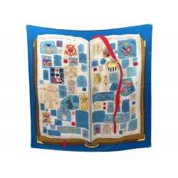 FOULARD HERMES CHIFFRES ET MONOGRAMMES CARRE 90 EN SOIE BLEUE SILK SCARF 370