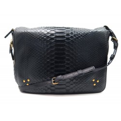 NEUF SAC A MAIN JEROME DREYFUSS IGOR BANDOULIERE EN CUIR PYTHON NOIR PURSE 1160€