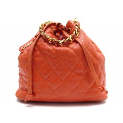 SAC A DOS A MAIN CHANEL SEAU EN CUIR CAVIAR ORANGE MATELASSE BACKPACK BAG 3300€