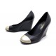 CHAUSSURES CHANEL G27021 A TALONS COMPENSES 37 EN CUIR BICOLORE NOIR SHOES 650€