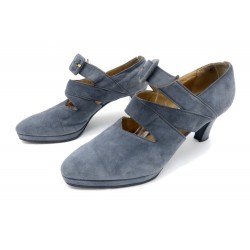  CHAUSSURES HERMES ESCARPINS DAIM GRIS 39 + POCHON 