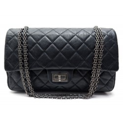 NEUF SAC A MAIN CHANEL MAXI 2.55 CUIR MATELASSE NOIR METAL RUTHENIUM JUMBO 5800€