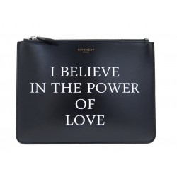 NEUF POCHETTE A MAIN GIVENCHY I BELIEVE IN POWER OF LOVE CUIR NOIR CLUTCH 370€