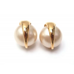 BOUCLES D'OREILLES CHANEL A CLIPS PERLE & METAL DORE BOITE GOLDEN EARRINGS 380€