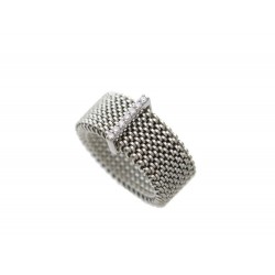 BAGUE MAUBOUSSIN MOI NON PLUS T 56 MAILLE EN ACIER OR BLANC & DIAMANTS RING 695€