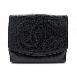 PORTEFEUILLE CHANEL LOGO CC PORTE MONNAIE CARTE EN CUIR CAVIAR NOIR WALLET