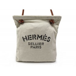 SAC A MAIN HERMES SELLIER ALINE II PM EN TOILE CHEVRON BEIGE ANSE CUIR BAG830€