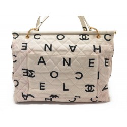 SAC A MAIN CHANEL SHOPPING EN TOILE ECRU MOTIF LETTRES COCO OFF WHITE BAG 2650€