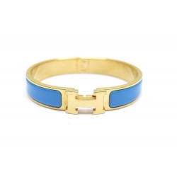 BRACELET HERMES CLIC H H700001F 23GM EN METAL DORE & EMAIL BLEU T 18 JEWEL 545