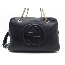 NEUF SAC A MAIN GUCCI SOHO CHAIN 353126 CUIR GRAINE NOIR METAL DORE PURSE 1475