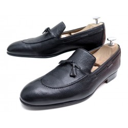 CHAUSSURES HERMES MONTREAL MOCASSINS 41 CUIR GRAINE NOIR BOITE BLACK SHOES 760€